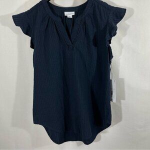 Liz Claiborne Women's Size M Navy Blue Short Sleeve Blouse